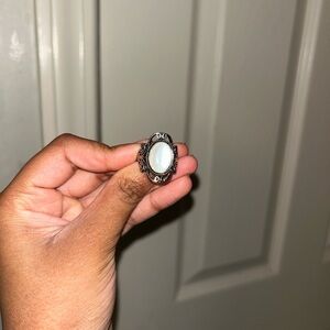 Elegant Silver and White Oval Ring